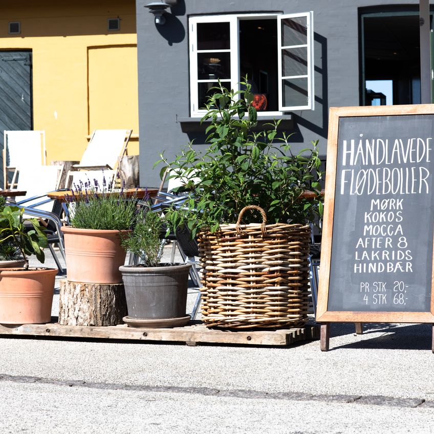 Handmade cream buns at BECH Chocolate in Gudhjem harbor on Bornholm.